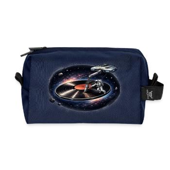 Astronaut as a plate needle in space - Recycled Toiletry Zip Bag - navy - Front