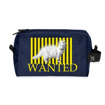 Wanted Punk Cat on Yellow Stripes - Recycled Toiletry Zip Bag - navy - Front