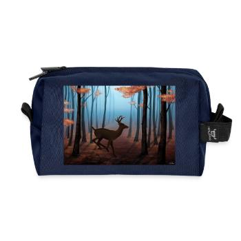 Deer galloping in an autumn forest - Recycled Toiletry Zip Bag - navy - Front