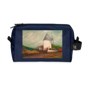 Weiße Mühle, Pferd, Landschaft, Malerei, Malerei - Recycelte Kulturtasche - Navy - Vorne