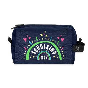 Schulkind 2025 Regenbogen mit Herzen - Recycelte Kulturtasche - Navy - Vorne
