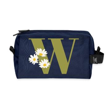 Lettre w vert marguerites - Trousse de toilette en tissu recyclé - marine - Devant