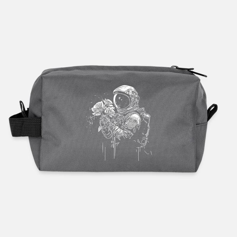 Astronaute à l’infini avec bouquet de fleurs Trousse de toilette en tissu recyclé