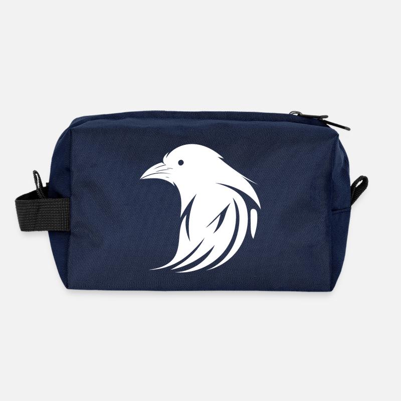 Portrait de tatouage de corbeau avec des ailes Trousse de toilette en tissu recyclé
