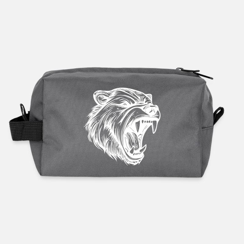 Angry Bear Tattoo Portrait with Sharp Teeth Recycled Toiletry Zip Bag