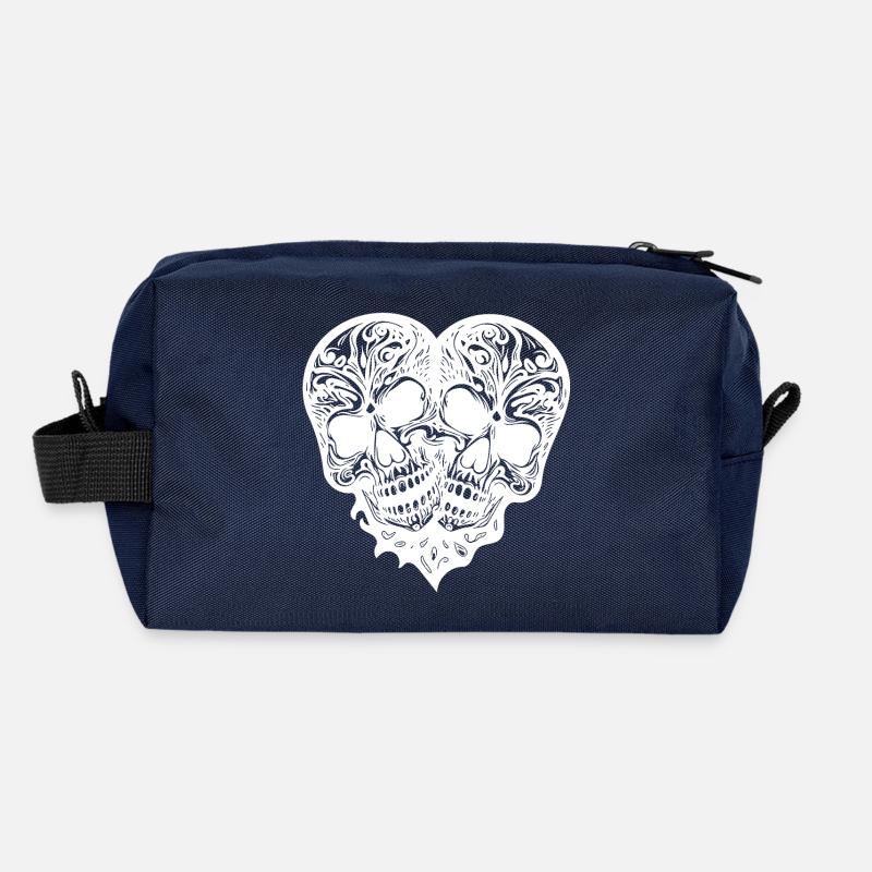Deux crânes Coeur Tatouage Style Tribal Trousse de toilette en tissu recyclé