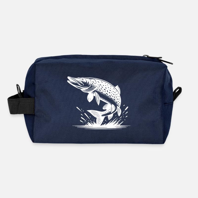 Großer springender Hecht Fisch - Recycelte Kulturtasche - Navy