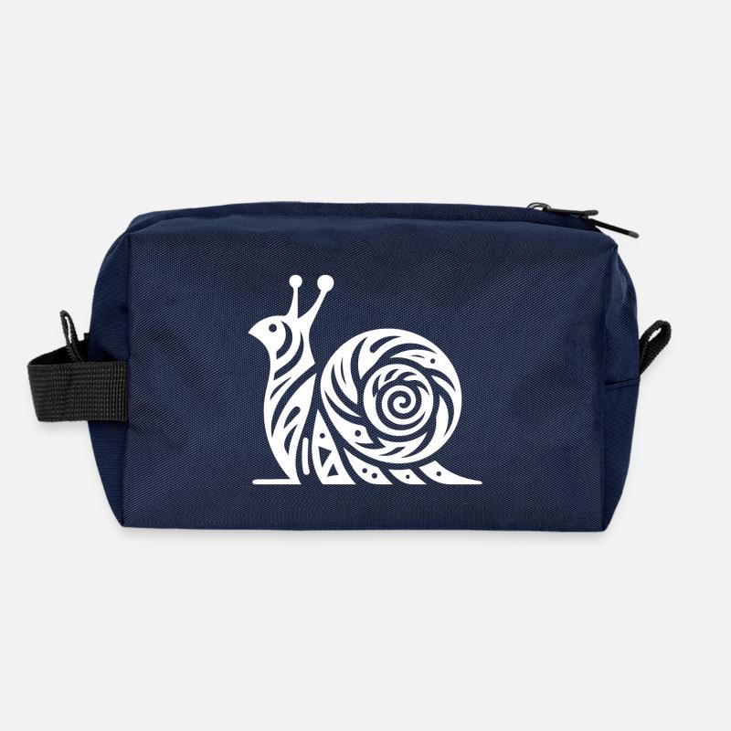 Neugierige Schnecke mit Haus im Tattoo Style - Recycelte Kulturtasche - Navy