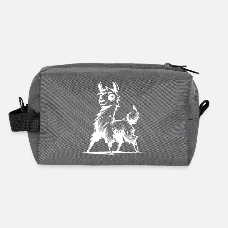 Kids Llama Pencil Sketch Style Recycled Toiletry Zip Bag