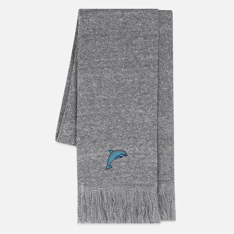 Delfin bestickt - Strickschal - Grau meliert