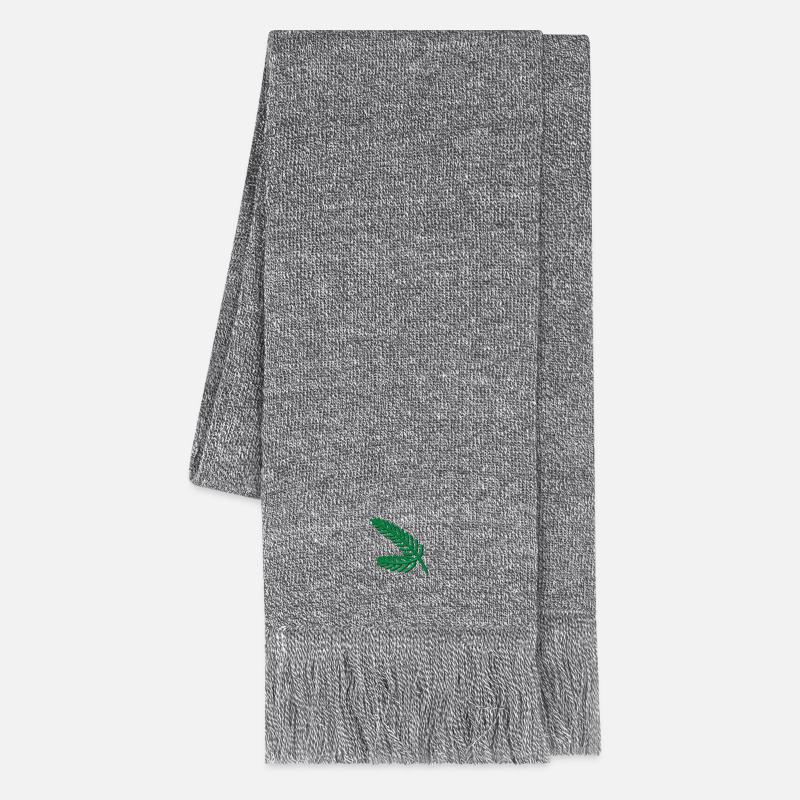 Tannenzweige bestickt - Strickschal - Grau meliert