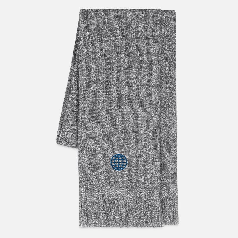 Globus bestickt - Strickschal - Grau meliert