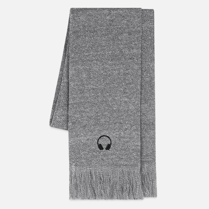 Kopfhörer bestickt - Strickschal - Grau meliert