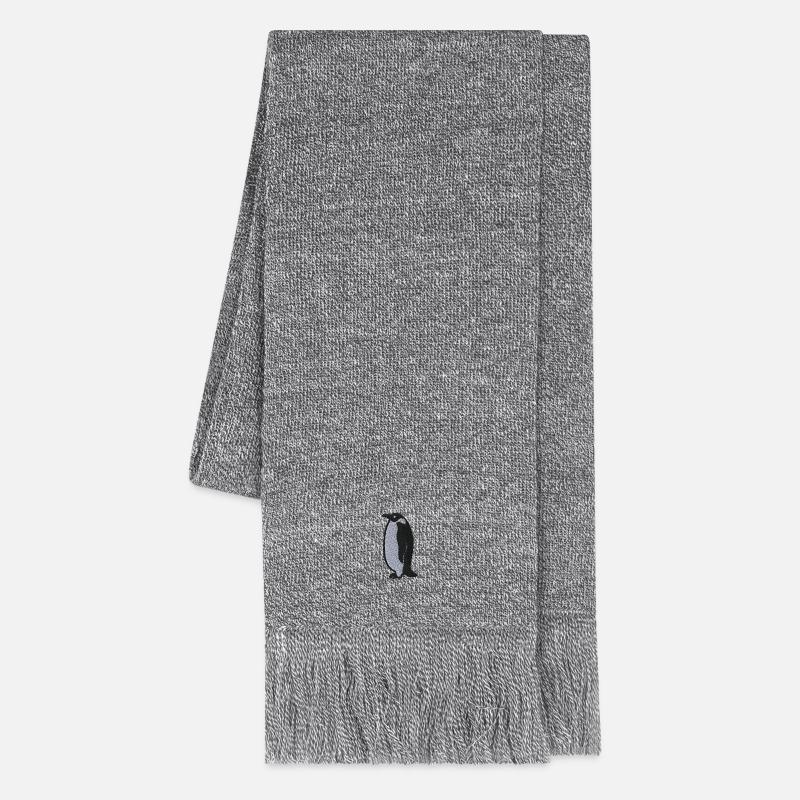 Pingouin brodé - Écharpe en maille - gris chiné