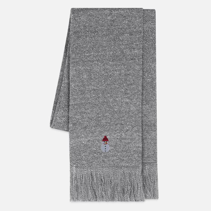 Schneemann bestickt - Strickschal - Grau meliert