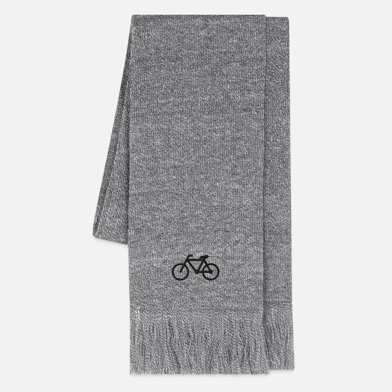 Fahrrad bestickt - Strickschal - Grau meliert