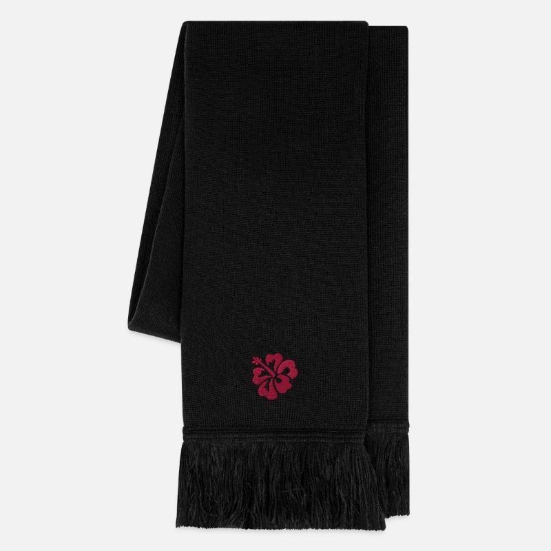 Blume bestickt - Strickschal - Schwarz