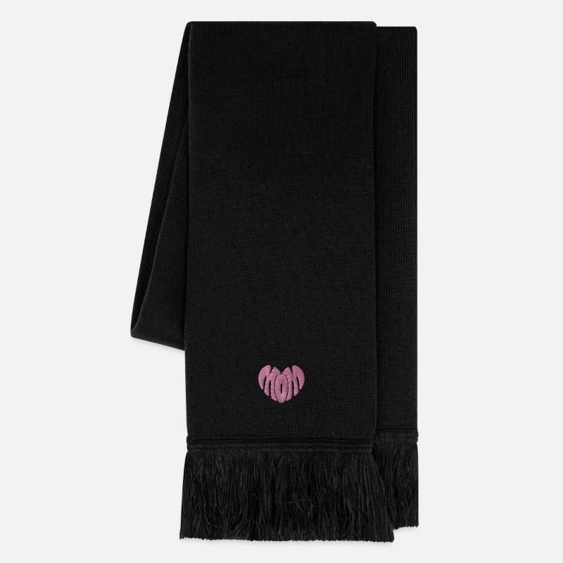 Maman Coeur Rose Brodé - Écharpe en maille - noir
