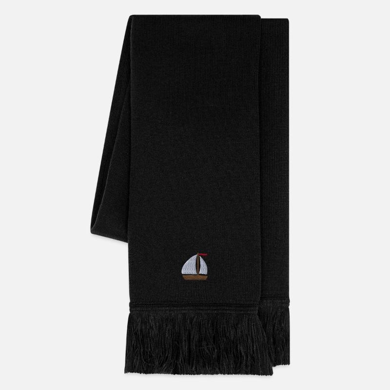 Segelboot bestickt - Strickschal - Schwarz