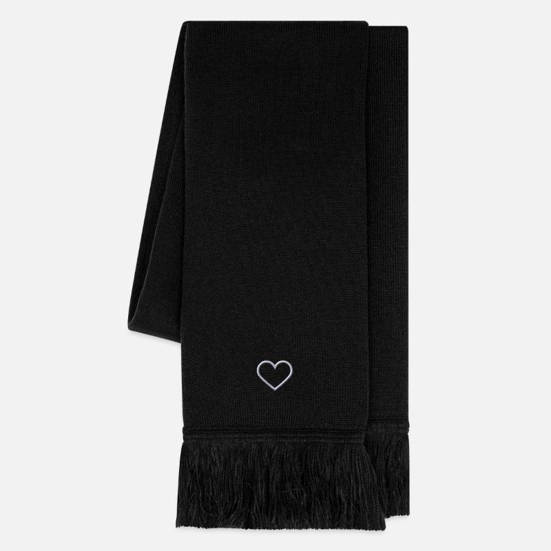 Herz weiß - Strickschal - Schwarz