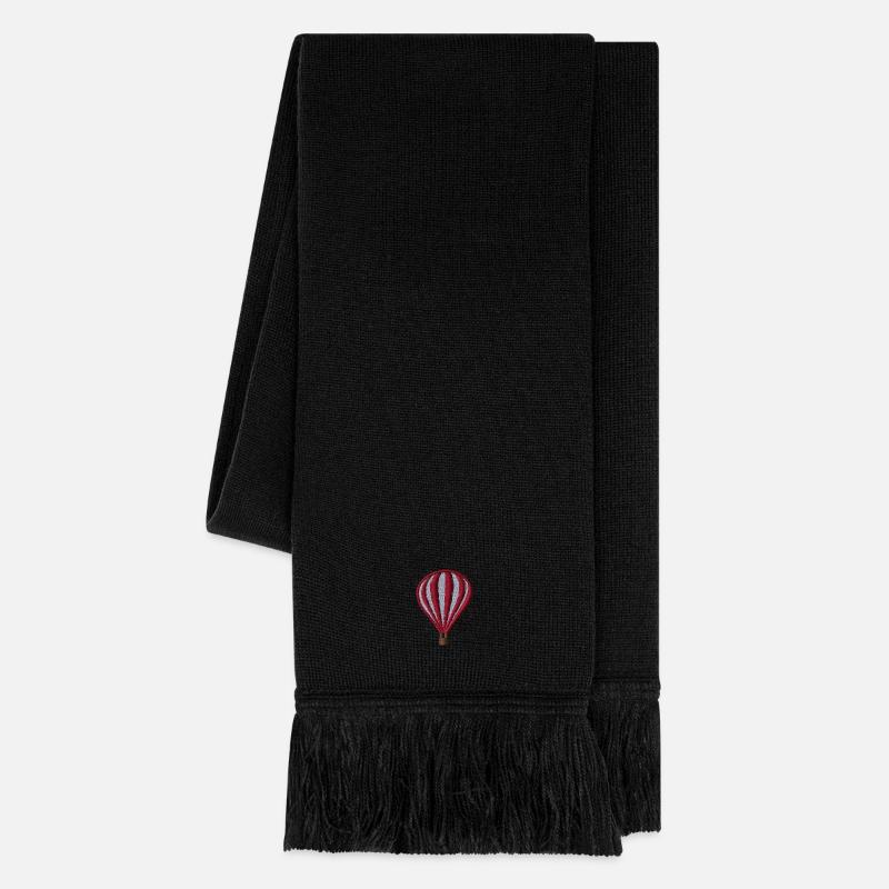 Hot Air Balloon Embroidered - Knitted Scarf - black