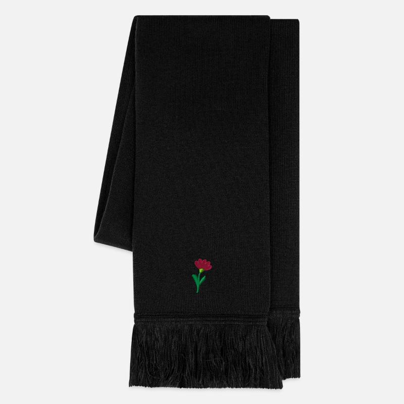 Fleur brodée - Écharpe en maille - noir