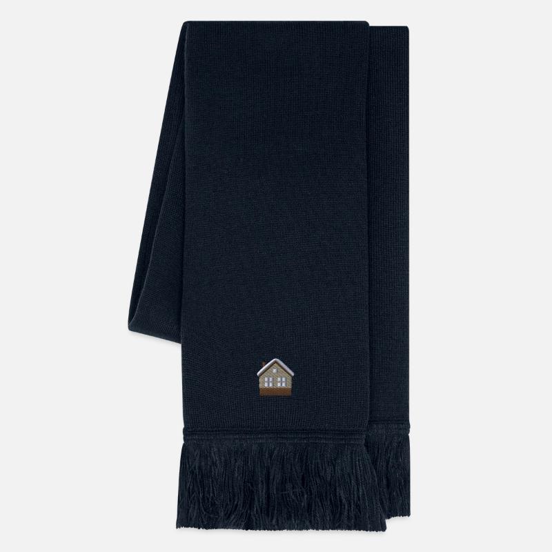 Maison brodée - Écharpe en maille - bleu marine