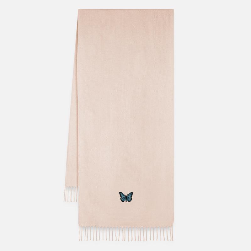 Papillon brodé - Écharpe oversize - Rose crème