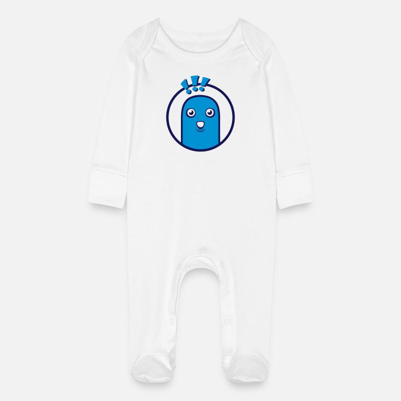 Cute Comic Character (Surprised, Circle) - Baby Organic Sleepsuit with Scratch Mitts - white