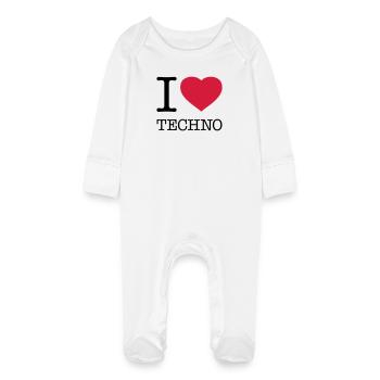 J’ADORE LA TECHNO - Grenouillère bio avec gants Bébé - blanc - Devant