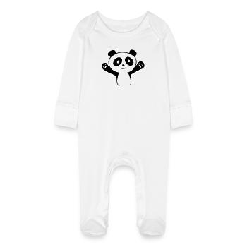 Panda Umarmung – Süßer Kawaii Manga Kuschelbär - Baby Bio-Schlafanzug mit Kratzhandschuhen - Weiß - Vorne