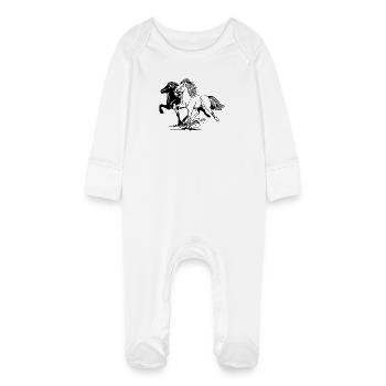 Chevaux sauvages - Grenouillère bio avec gants Bébé - blanc - Devant