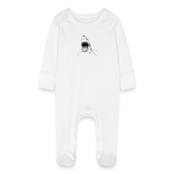 shark - Baby Organic Sleepsuit with Scratch Mitts - white - Front