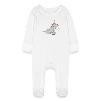 Königlicher Esel mit Krone - Baby Bio-Schlafanzug mit Kratzhandschuhen - Weiß - Vorne