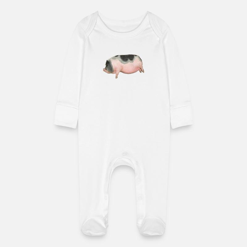 pig - Baby Organic Sleepsuit with Scratch Mitts - white