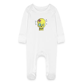 Skull and sticking plaster - Baby Organic Sleepsuit with Scratch Mitts - white - Front