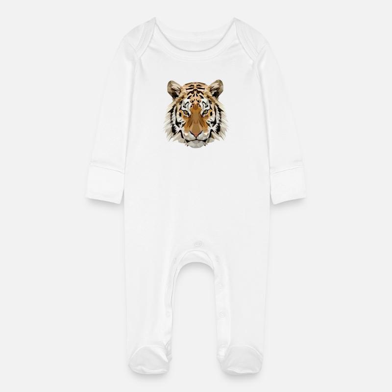 tigre - Grenouillère bio avec gants Bébé - blanc