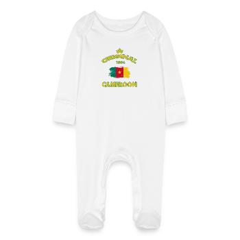 Cameroun Original 100 % / Cadeau Afrique - Grenouillère bio avec gants Bébé - blanc - Devant