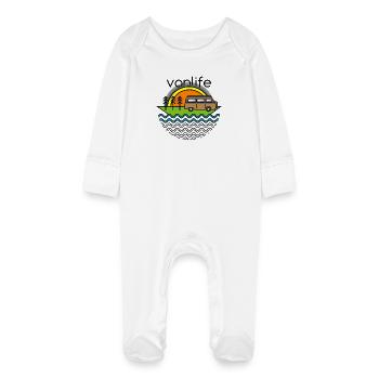 Camp Camper Camping Nature Symbole de voyage Icône Van - Grenouillère bio avec gants Bébé - blanc - Devant