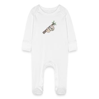 Sloth on a branch - Baby Organic Sleepsuit with Scratch Mitts - white - Front