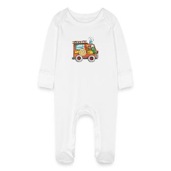 Funny kids fire department I fire truck - Baby Organic Sleepsuit with Scratch Mitts - white - Front