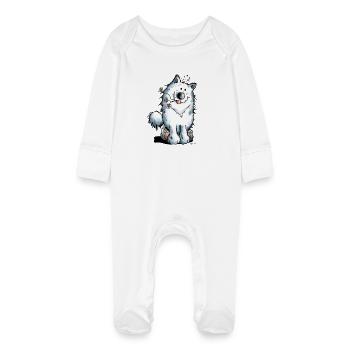 Cute Samoyed Dog - Baby Organic Sleepsuit with Scratch Mitts - white - Front