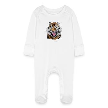 tiger - Baby Organic Sleepsuit with Scratch Mitts - white - Front