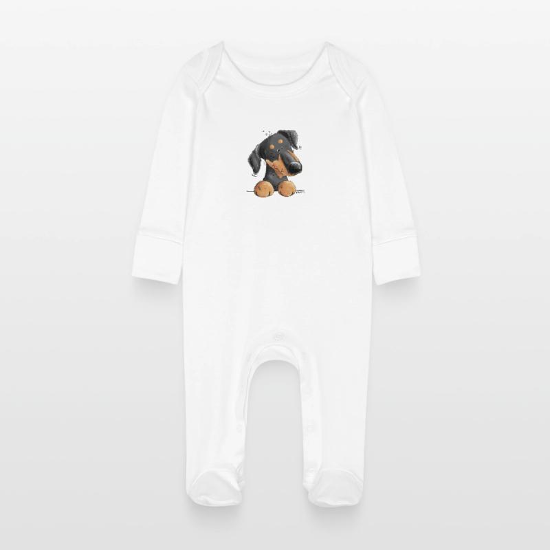 Lustiger Dobermann Oder Pinscher I Hund Comic Baby Bio-Schlafanzug mit Kratzhandschuhen