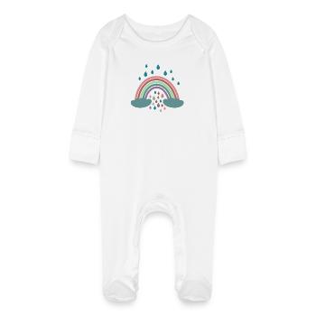Happy Rainbow Regenbogen Design - Baby Organic Sleepsuit with Scratch Mitts - white - Front