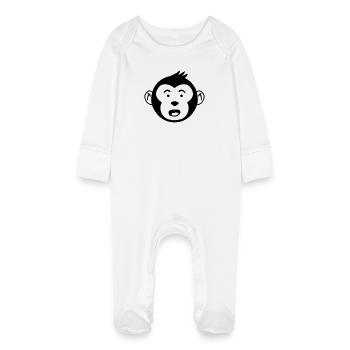 Cute Monkey Head – Funny Monkey Design - Baby Organic Sleepsuit with Scratch Mitts - white - Front