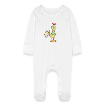 Crazy rooster - chicken - rooster - bird - Baby Organic Sleepsuit with Scratch Mitts - white - Front