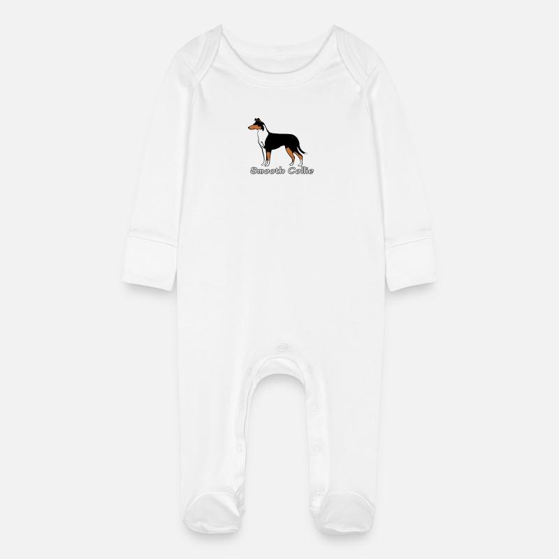 Smooth Collie tricolour - Grenouillère bio avec gants Bébé - blanc