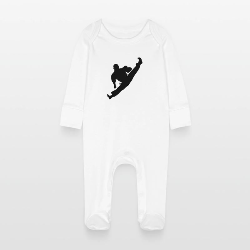Jumpkick Geri Kick Karate oder Teakwondo Baby Bio-Schlafanzug mit Kratzhandschuhen