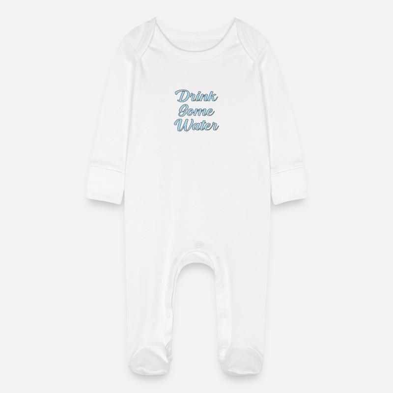 Drink Some Water Script - Baby Organic Sleepsuit with Scratch Mitts - white